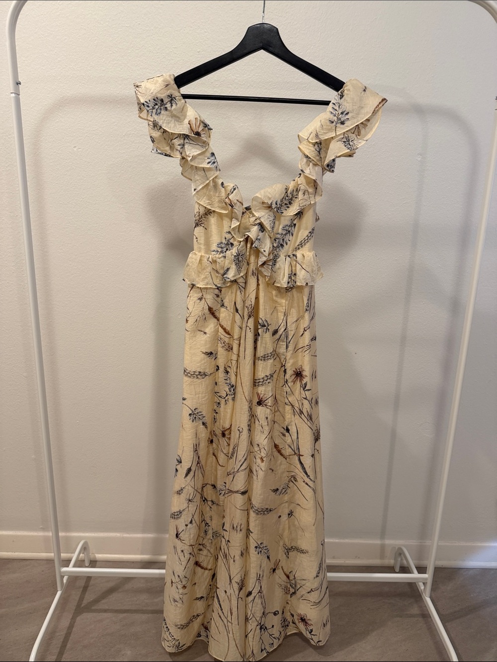 H&M Cream Floral Ruffle Maxi Dress